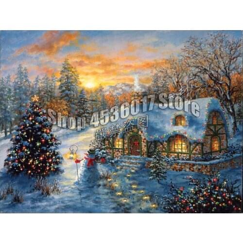 5D Diy Diamond Painting Christmas Cottage Art Diamond Embroidery Full Kit Drill Needlework Rhinestone Mosaic Houses Picture