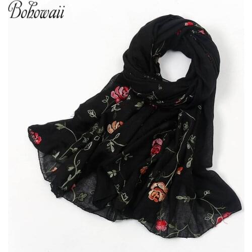 BOHOWAII 2021 Fashion Hijab Scarf Muslim Malaysia Women Palestine Scarves Shawl Headband Long Embroidery Bandana