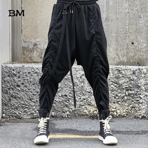 Men Clothing Fashion Punk Gothic Black Loose Pants Streetwear Hip Hop Harem Pants korean Style Techwear Casual Hip Hop Trousers