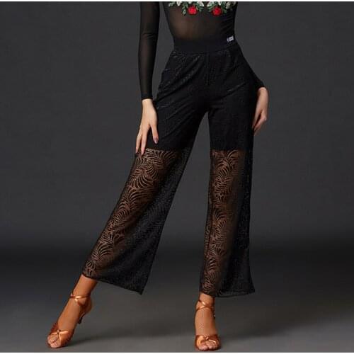 Latin Dance Pants Female Black Lace Mesh Pants Ballroom Dance Tango Samba Salsa Practice Trousers Rumba Training Clothes DWY4648