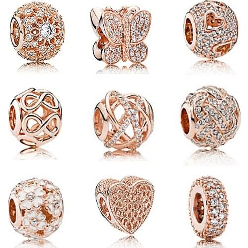 CHAMSS New S925 Sterling Silver PDS Rose Gold Inlaid String Butterfly Series Diy Bracelet Ladies Simple Fashion Jewelry Gift