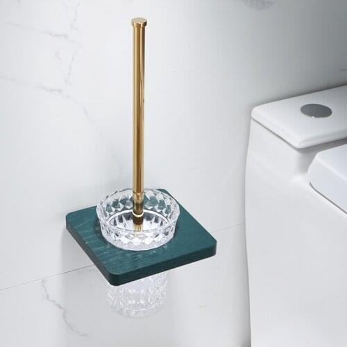 Toilet Brush Holder Brushed Gold Brass and Oak Bathroom Toilet Scrub Cleaning Brush Holder With Brush Bathroom accessories