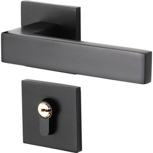 Home Black space aluminum door handle Interior Bedroom door lock Split Silent door lock Door hardware WJ605