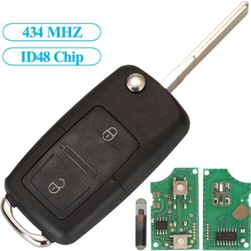 Jingyuqin Remote Car Key 434MHZ ID48 Chip For VOLKSWAGEN VW MK4 Seat Altea Alhambra Ibiza IJ0959753AG 2 Buttons Fob Control