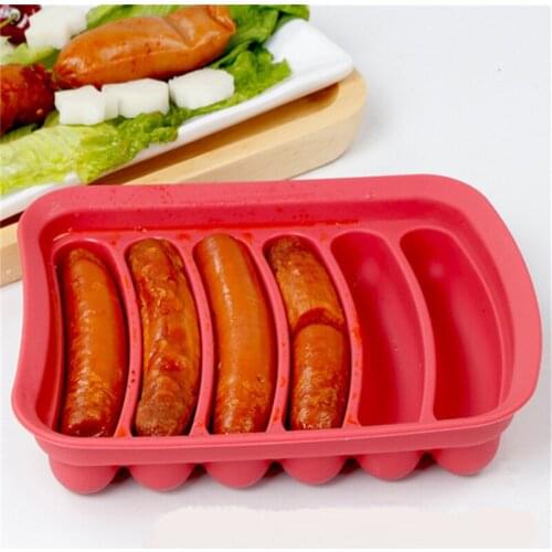 Kitchen Sausage Maker Mould 6 Grids Silicone DIY Ham Hot Dog Making Mould Household Sausages Cake Baking Tools Molds w/lid