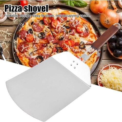 Pizza Peel-Folding Stainless Steel Wood Handle Pizza Shovel Square Cake Spatula For Baking Pizza And Cake On Oven Grill