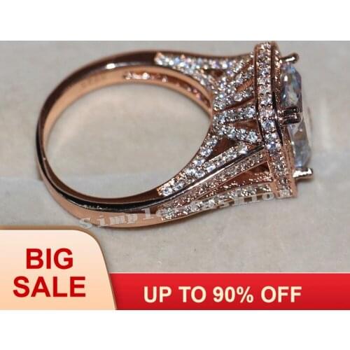 Fashion Jewelry Rose Gold Silver color ring cushion cut 10Ct AAAAA zircon cz Engagement Wedding Band Ring for women