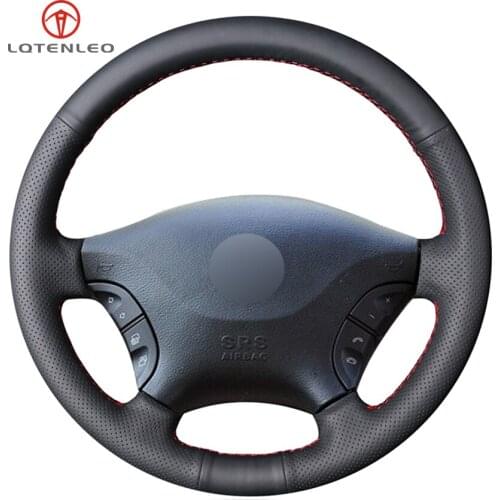 LQTENLEO Black Genuine Leather Car Steering Wheel Cover for Mercedes Benz W639 Viano Vito 2006-2015 Volkswagen Crafter 2006-2016