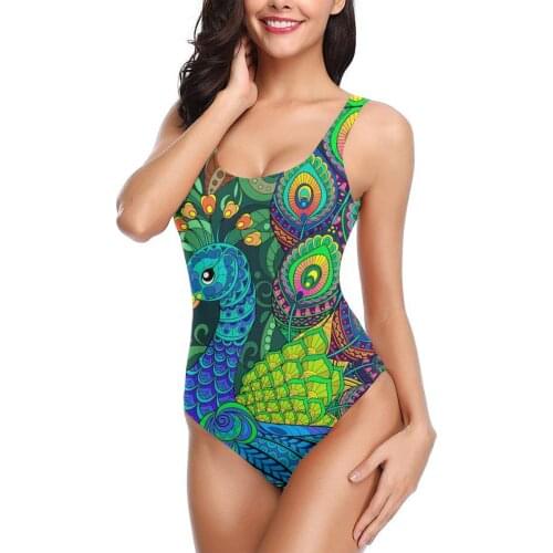 New Peacock swimsuit for ladies shows slim cover belly one-piece sport bikini sexy spa conservative swimming suit
