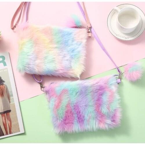 New Fashion Children Girls Shoulder Bag Colorful Plush Messenger Bag Kids Keys Coin Purse Cute Princess Mini Handbag Phonebag