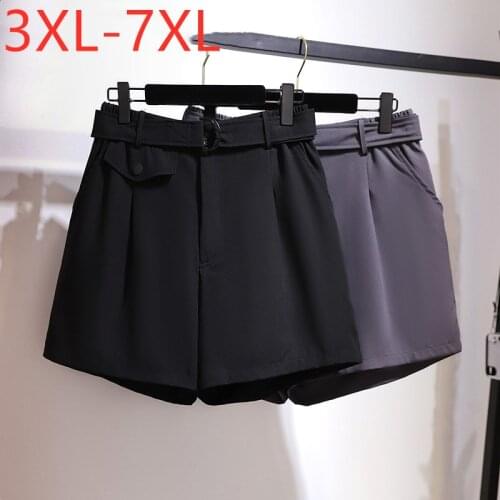 New 2021 Ladies Spring Summer Plus Size Shorts For Women Large Casual Belt Black Pocket Wide Leg Shorts 3XL 4XL 5XL 6XL 7XL