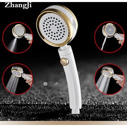 New Arrival ZhangJi 4 Modes Rotating Adjustable with Stop Button Shower Head High Pressure Silicone Holes Spray Nozzle Shower