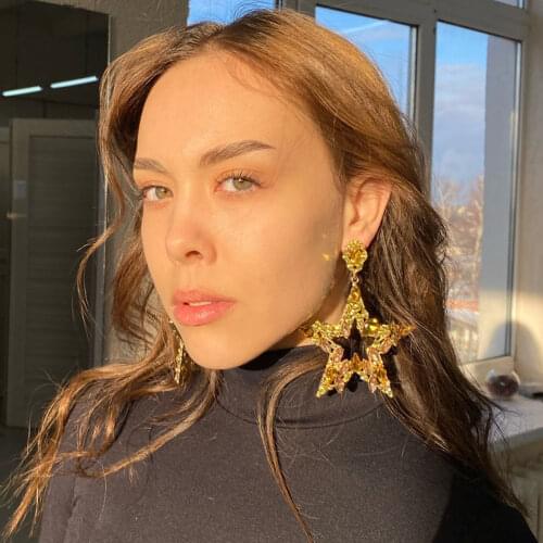 JIJIAWENHUA New Fashion Rhinestone Star Shape Pendant Luxury Womens Earrings Dinner Party Wedding Fashion Jewelry Accessories