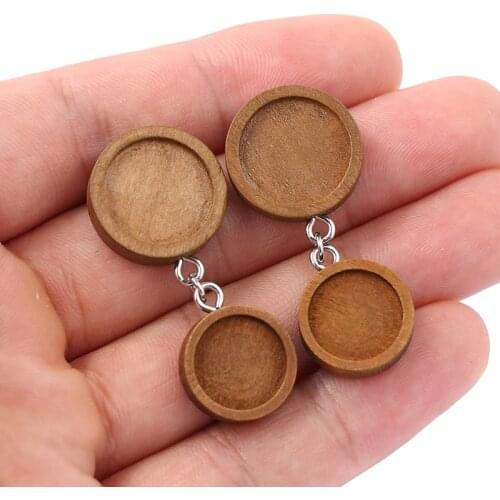 Onwear 5pairs blank wood cabochon earring base settings 12mm 14mm dia stud post earrings bezels for jewelry making with backs