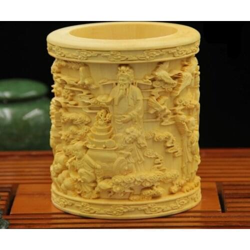Carved solid wood pen holder Decoration of Boxwood arts and crafts home furnishings gift handmade artwork