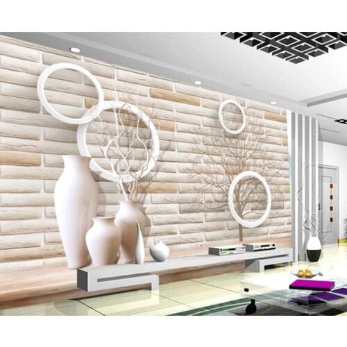 Modern wallpaper for living room 3D branch porcelain bottle brick wall living room TV background wall