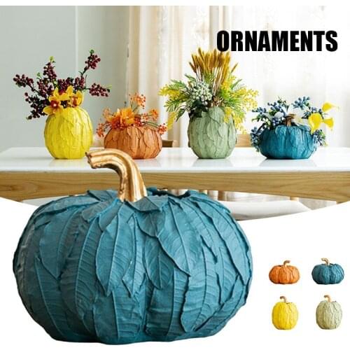 Pumpkin Statue Resin Fruits Vases Ornaments Figurines Leaf Wrap Pumpkins Flower Arrangement Modern Home Decor PI669