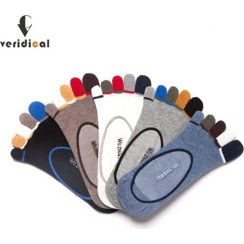 Veridical 5 Pairs/Lot Summer Mans Socks With Toes Cotton 5 Fingers Invisible Sock Meias Non-Slip Mesh Breathable Sock Slippers