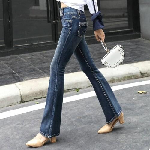 2020 spring and autumn office lady cotton plus size stretch female women girls high waist brand flare pants jeans clothes