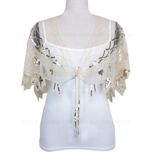 Womens Vintage 1920s Shawl Beaded Sequin Bolero Flapper Evening Cape