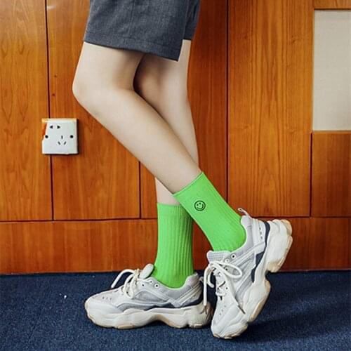 Women Cotton Socks New Fluorescent Fashion Embroidery Smiley Wild Series Ladies College Wind Personality Cute Sweet Socks AA23