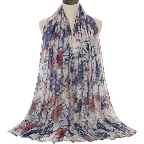 2020 New Arrival Flower Printed Scarf Hijabs Fashion Women Cotton Shawls Big Size Muslim Head Wraps Mufflers Stoles 1PC Retail