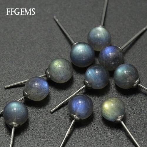 FFGEMS Real Labradorite Stud Earring Sterling 925 Silver Natural Gemstone Simple Fine Jewelry Women Wedding Party Gift