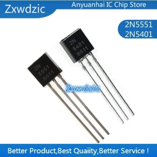 100PCS 2N5551 2N5401 5551 5401 TO-92 (50PCS* 2N5401+50PCS* 2N5551 ) TO92 Bipolar Transistors - BJT PNP Gen Pr Amp