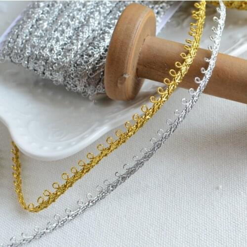 3 Meters Width 0.6cm Gold Silver Lace Fabric Ribbon Applique Braided Lace Trim Guipure Sewing For Clothing Dress Accessories