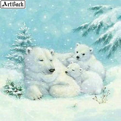 Animal icon 5d diy diamond painting polar bear family full square 20x20cm wall sticker 3d round diamond embroidery mosaic crafts
