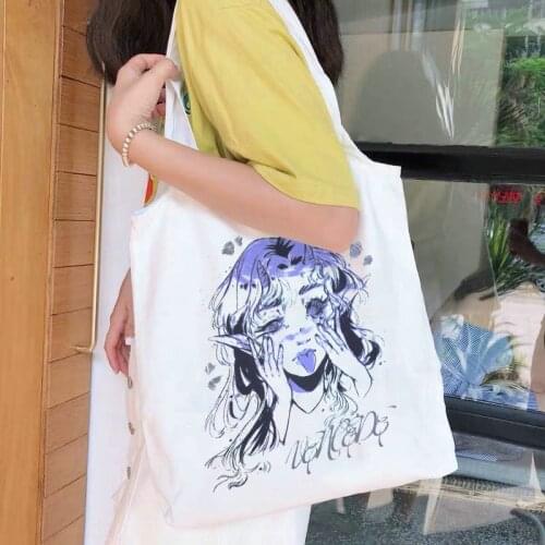 Anime women bag ins Harajuku cartoon Y2K shopper bag casual punk large capacity Ulzzang canvas bag streetwear shoulder bags