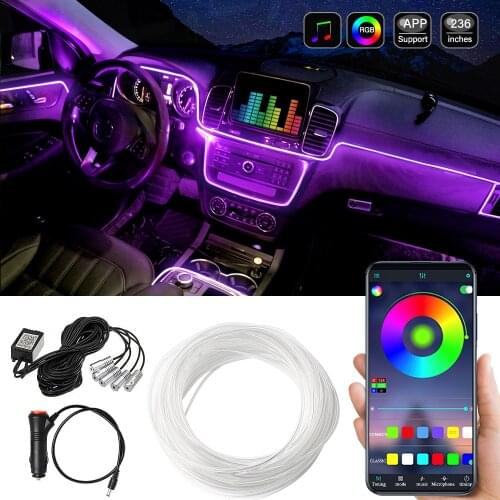 Bluetooth Auto Flexible Lamps Car Atmosphere Light Ambient Interior Decoration App Soun fod Control Wireless RGB Neon Led Strips