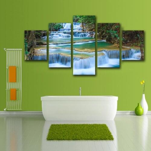 Free shipping 5PCS Earth Erawan Waterfall Oil Painting Printed Painting On Canvas Home Decorative Wall Art Picture No Framed