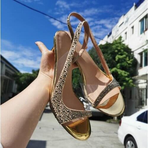 Gold Rhinestone Bling Bling Slingback Sandals 8 cm 10 cm 12 cm Stiletto Heels Peep Toe Slip On Wedding Sandals Shoes Woman