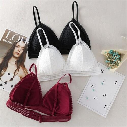 French Style Lace Bra Girls Triangle Cup Deep V Wireless Underwear Soft Thin Seamless Bra Wireless Bras For Women Bralette