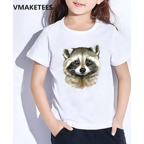 Kids Summer Short Sleeve Girls & Boys T shirt Children Watercolor Raccoon Print T-shirt Animal Casual Funny Baby Clothes,HKP5058