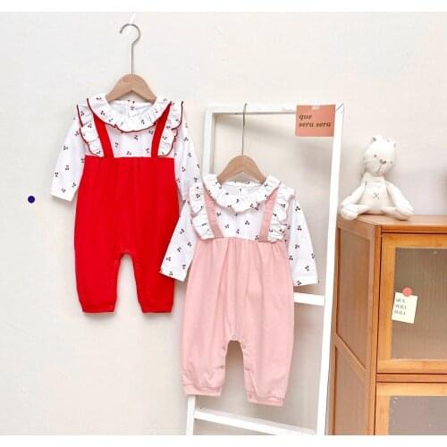 Baby jumpsuit newborn clothes cotton spring and autumn girls romper cherry printing
