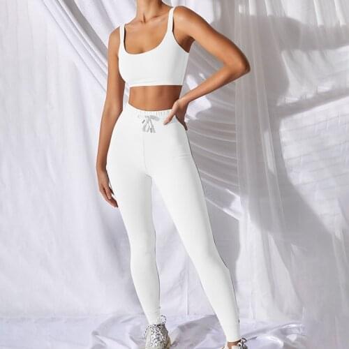 Two Piece Set Home Suit Tank Top and Pant Set Sexy Tracksuit Sporty 2 Piece Set Women Jogging Workout White S