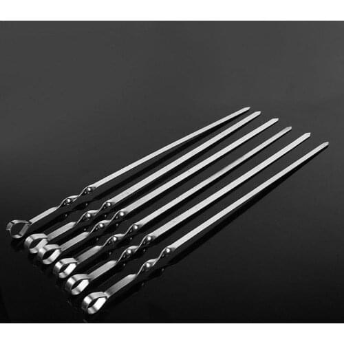 Food Camping Picnic Vegetable Needle BBQ Barbecue Stainless Flat Steel Kabob Kebab 10pcs Grilling Skewers S3S5