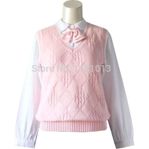 JK uniforms pullover sweater vest girls cute pink diamond twist style sweater vest