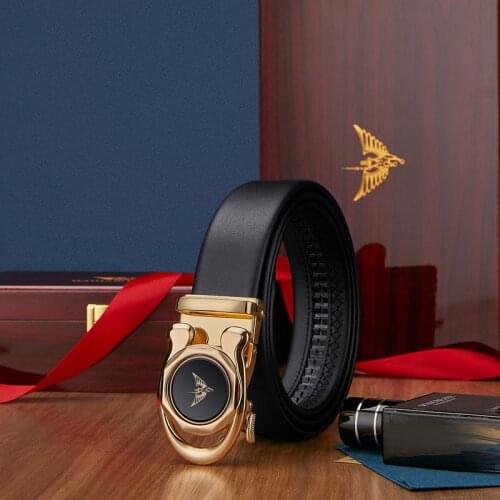 High-end brand belt mens charm dial automatic buckle business simple belt head layer cowhide fashion mirror youth trouser belt