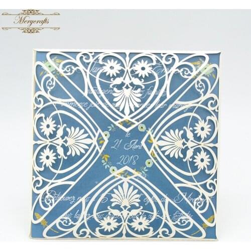 Delicate custom heart carved pattern folded envelope wedding laser cut invitations card from Mery crafts