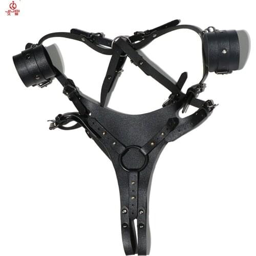 Jiuai Cosplay Accessories Leather BDSM Sex Kits Bondage Handcuffs Butt Cuffs For SM Adults Women Games