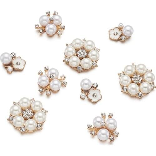 30pcs/set Flower Alloy Cabochons with Acrylic Imitation Pearl and Rhinestone for Jewelry Making Accessories Decoration