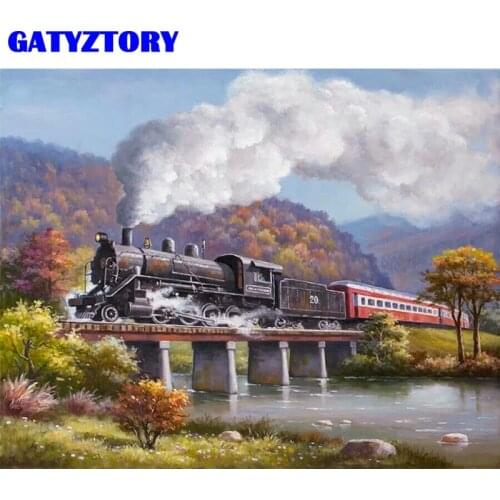 GATYZTORY Frame Mountain DIY Painting By Numbers Train Modern Wall Art Canvas By Numbers For Adults Home Wall Decors Artwork