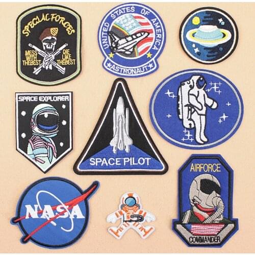 Space Rocket Pilot Patch Badge Iron On Patches Embroidered Patch Sew Applique Clothing Garment Sewing Supplies Decorative 6 pcs