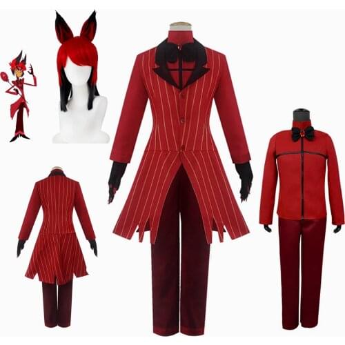 Hazbin Cosplay Hotel ALASTOR Uniform Cosplay Costume Men Women Halloween Costume Full Set (Jacket+Pants+Shirt+Tie+Gloves+Wig)