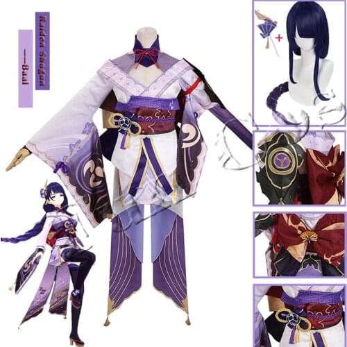 Genshin Impact Cosplay Raiden Shogun Baal Costume Suit Dress Cosplay Purple Wigs Hair Accessories Inazuma Girls Full Set XS-XXL