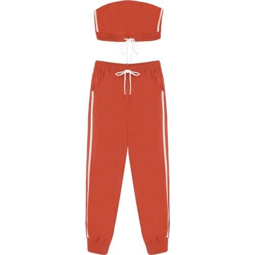 Summer Tracksuit Two Piece Set Workout Clothes Womens Strapless Tube Tops and Pants Outfit 2PCS Female Casual Jogger Sport Suit