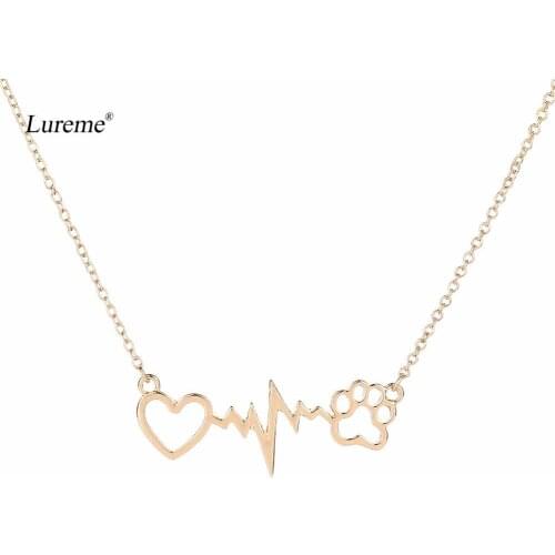Lureme Love Heartbeat with Puppy Footprint Pendant Necklace for Women Girl Valentines Day Gift (nl005671)